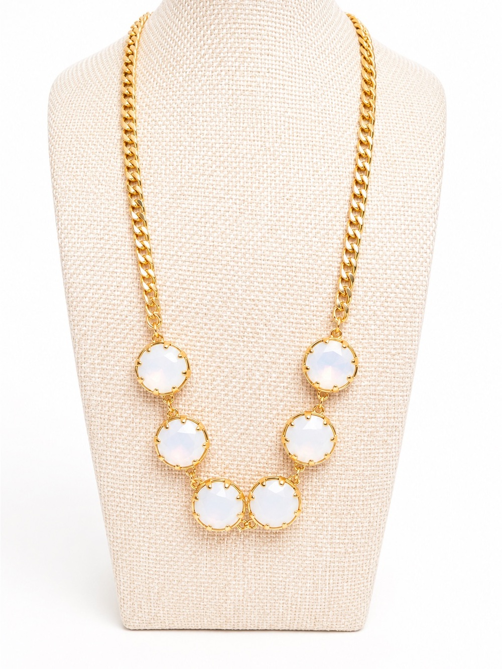 Zoetik Gold Tone White Faceted Stone Statement Necklace Chunky Chain Elegant NWT